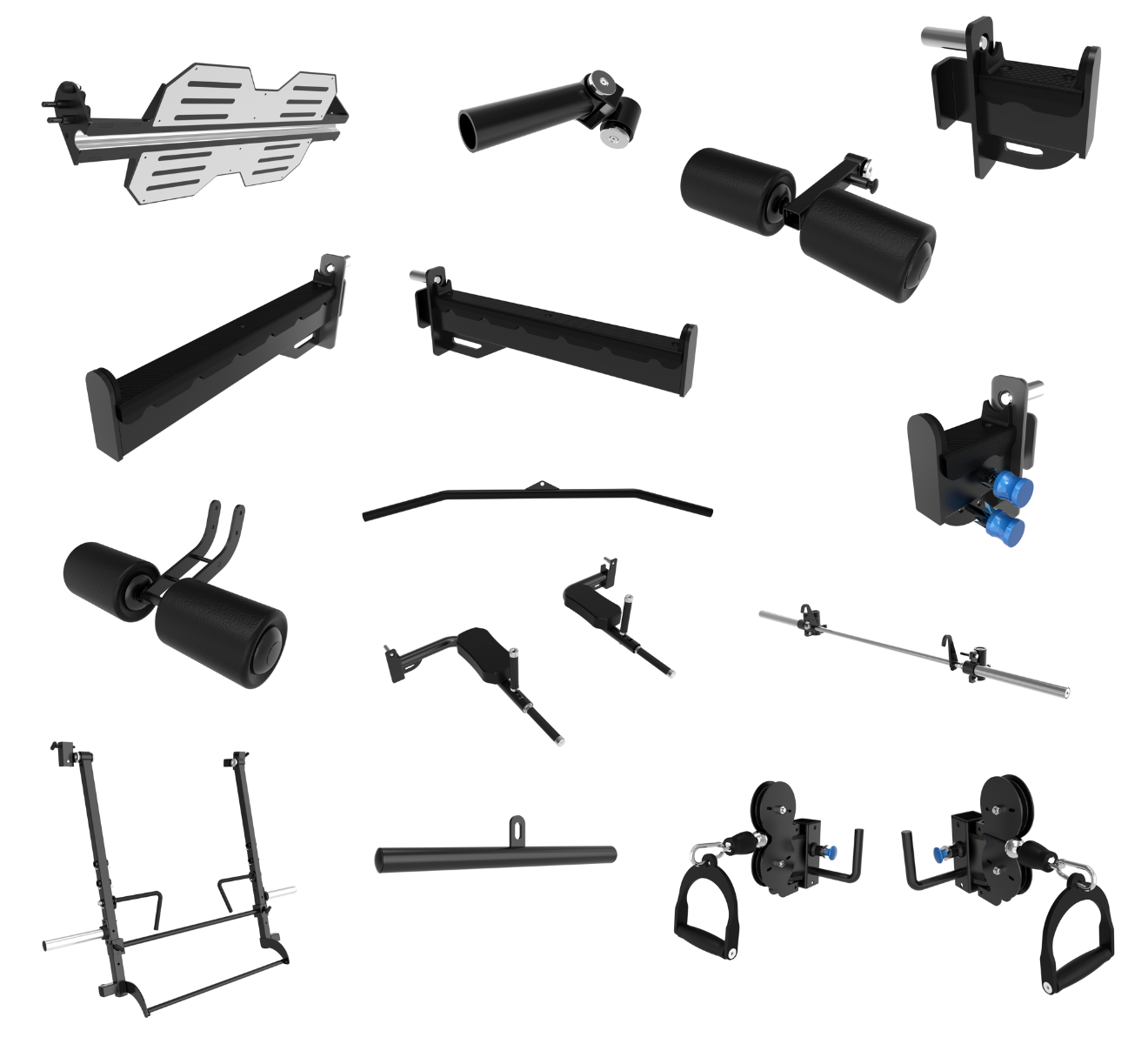 Multigym B22 avec Double Poulie (100Kg x 2) avec Extension Poulie Haute et Basse (100kg), Multipower, Presse jambes, Power rack, Bras mobiles, Arrières plans, Abdominaux et Accessoires