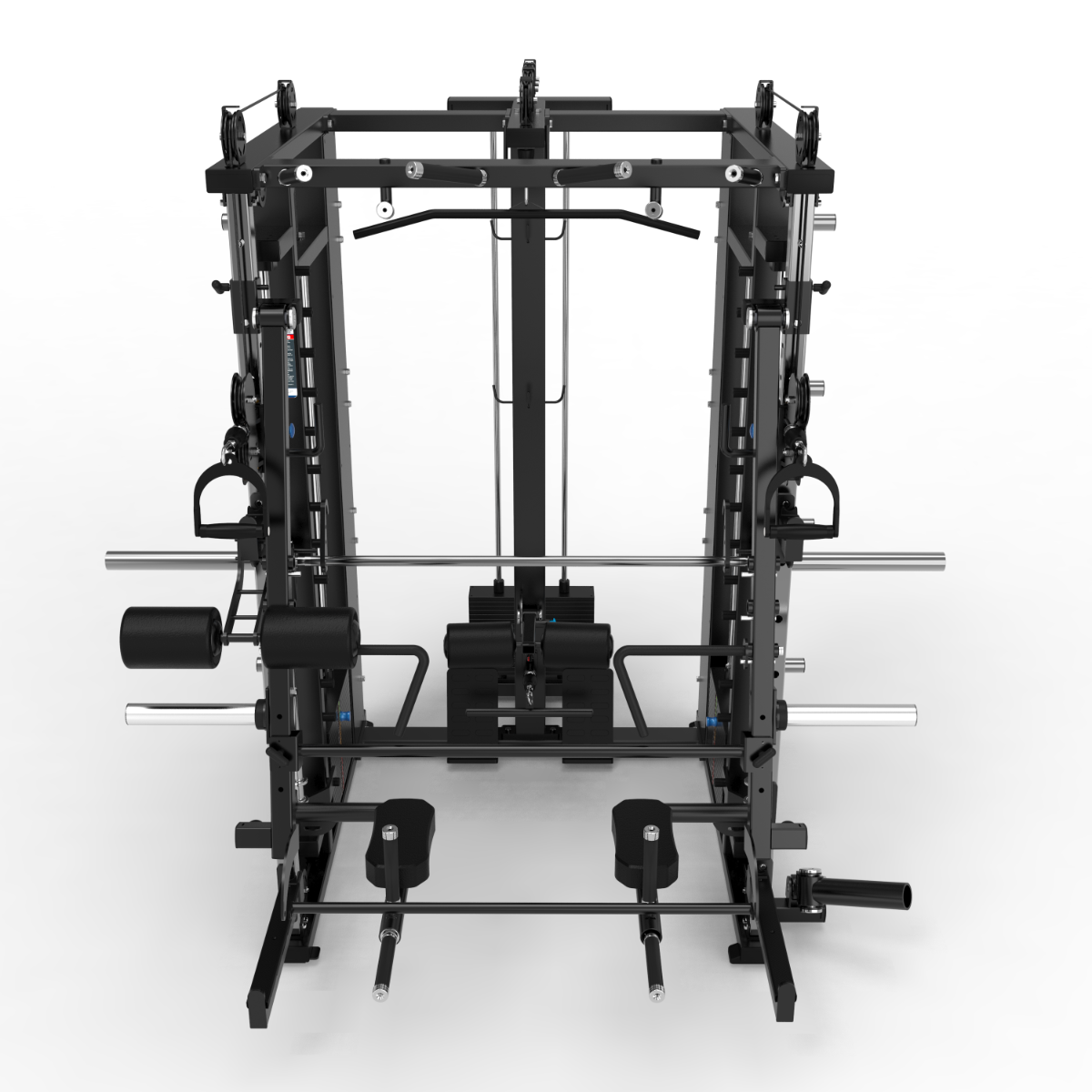 Multigym B22 avec Double Poulie (100Kg x 2) avec Extension Poulie Haute et Basse (100kg), Multipower, Presse jambes, Power rack, Bras mobiles, Arrières plans, Abdominaux et Accessoires