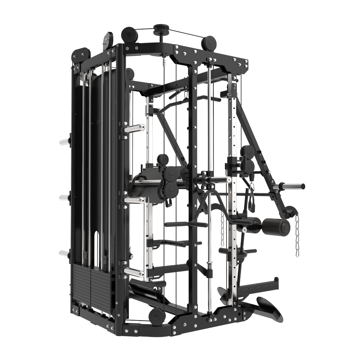 Multigym B12-V2 Bras Mobiles, Poulie Double (100 Kg x2), Power Rack, Leg Press, Multipower, Rameur et accessoires