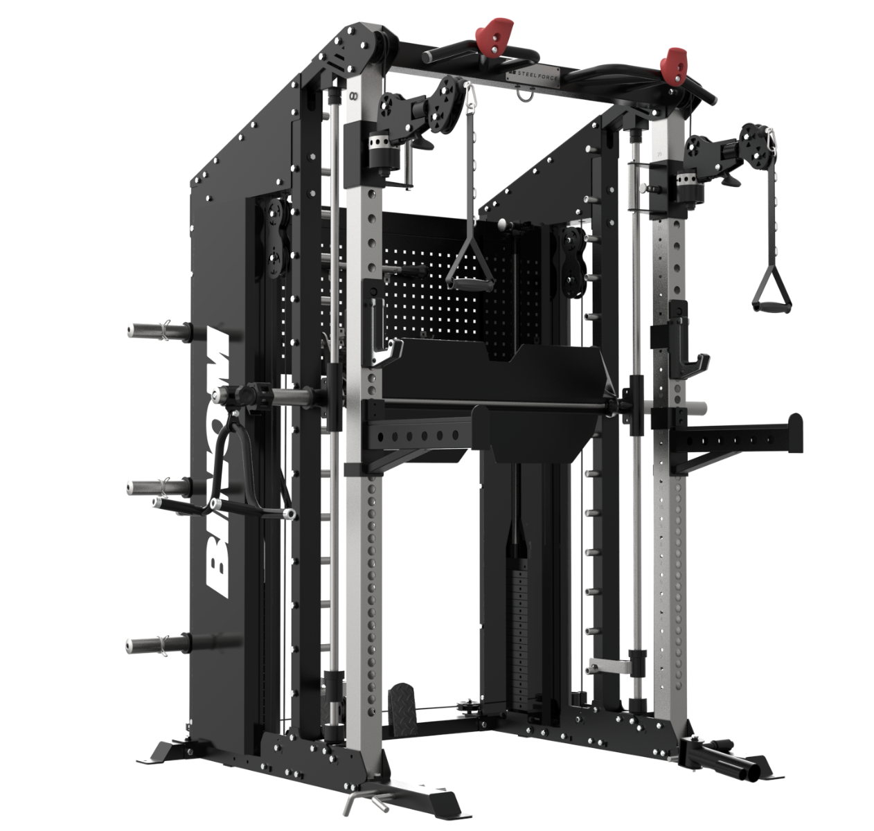 Multigym BPRO500 Double Poulie, Multipower, Presse à Jambes et Accessoires