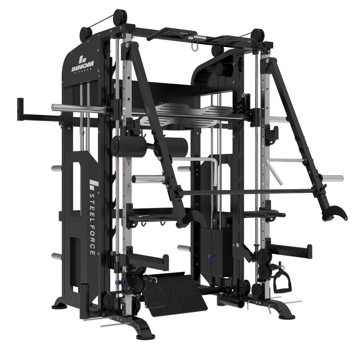 Multigym B21 avec 120Kg x2, Bras Mobiles, Double Poulie, Power Rack, Multipower, Leg Press et accesories