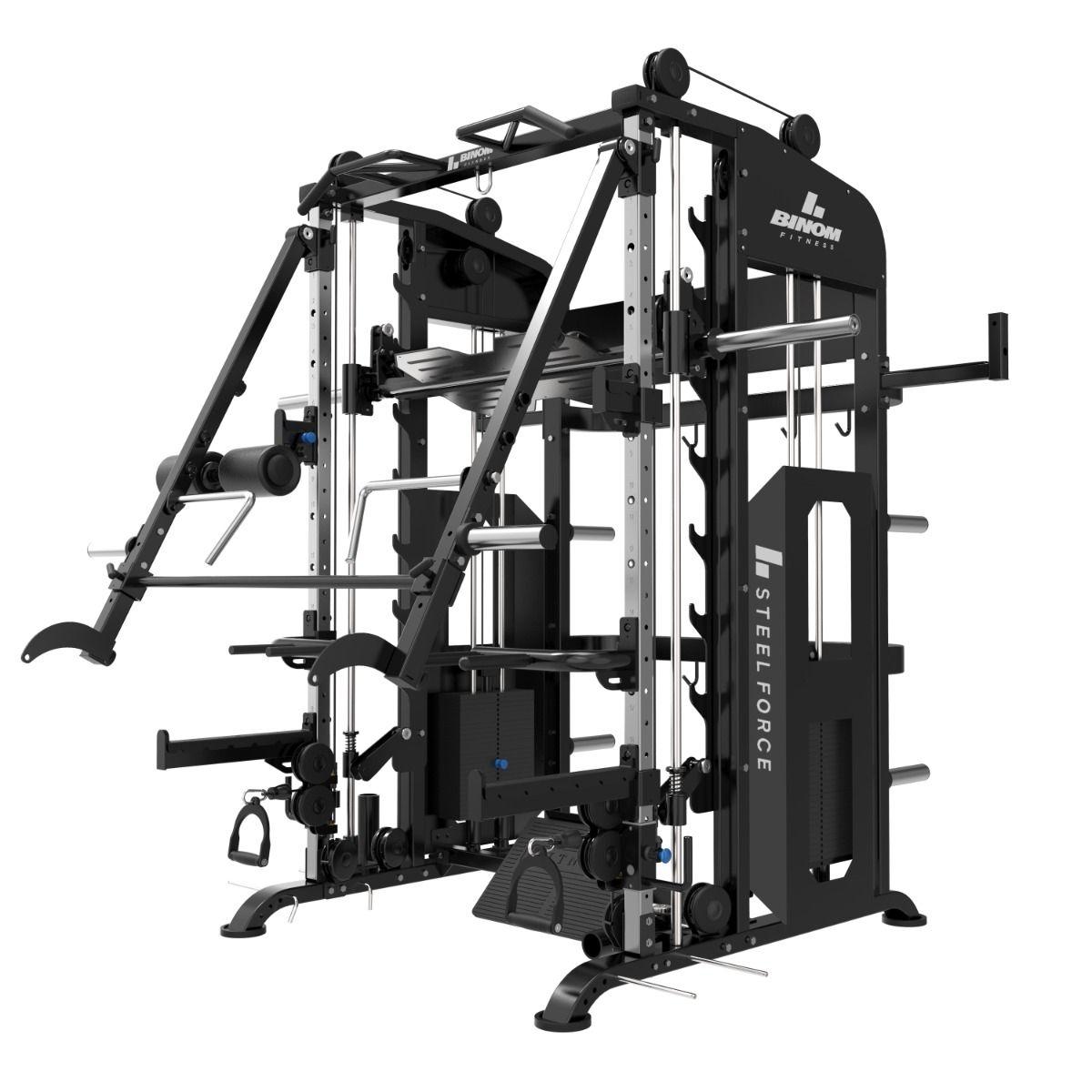 Multigym B21 avec 120Kg x2, Bras Mobiles, Double Poulie, Power Rack, Multipower, Leg Press et accesories