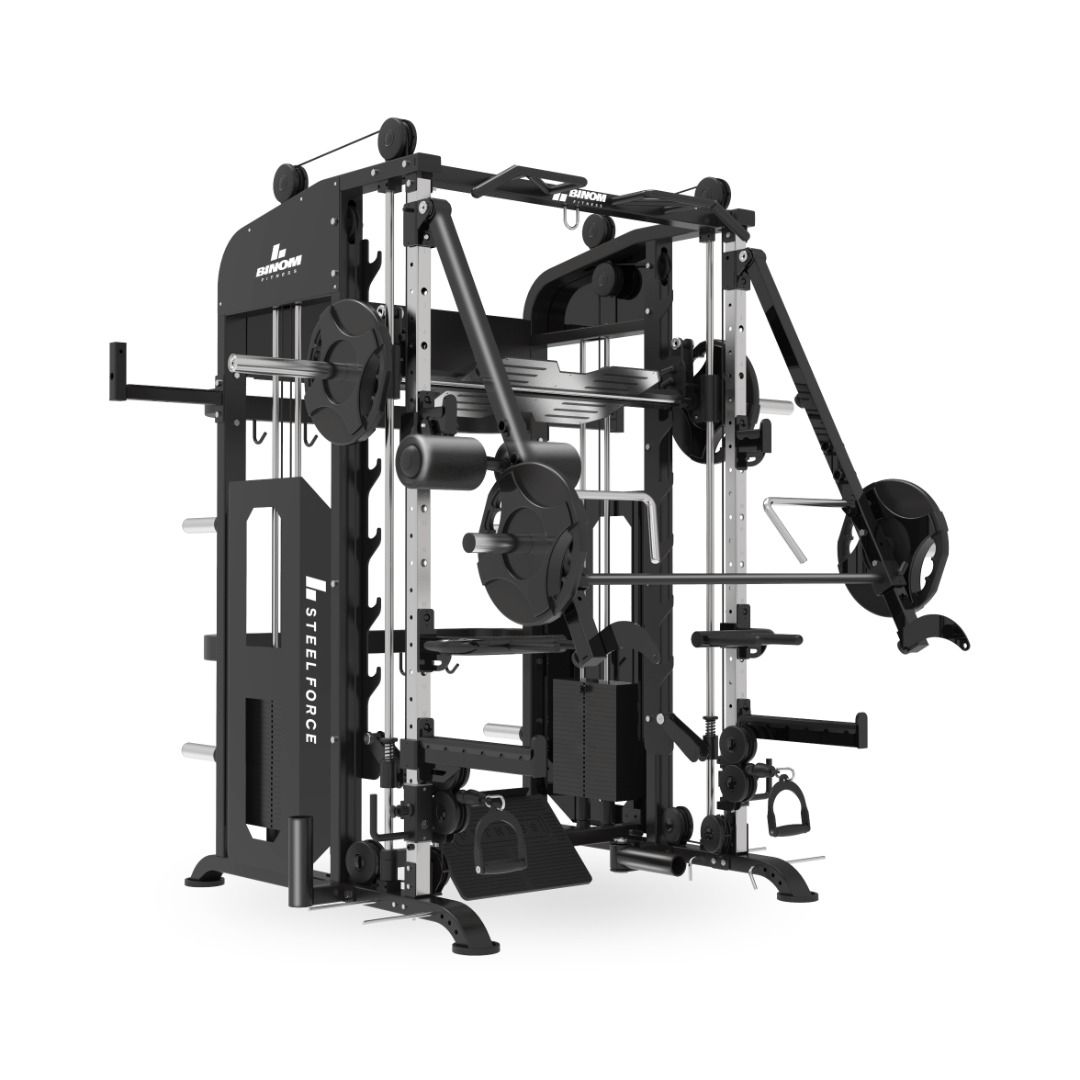 Multigym B21 avec 120Kg x2, Bras Mobiles, Double Poulie, Power Rack, Multipower, Leg Press et accesories